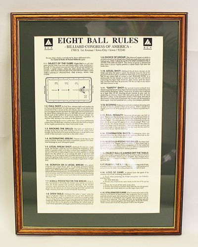 Large Laminated Billiards Eight 8 Ball Rules & Regulations 